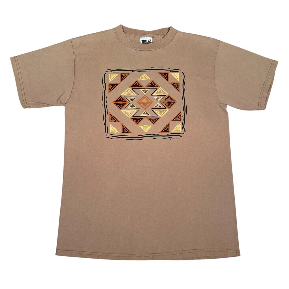 Vintage 1994 Southwestern Geometric Aztec Shirt Tan Tultex Single Stitch Large